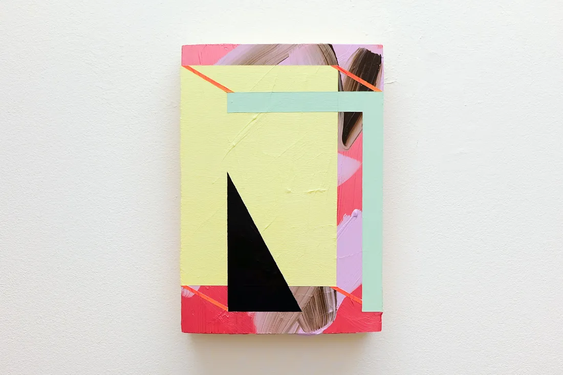 Arcade, acrylic, emulsion and collage on found plywood