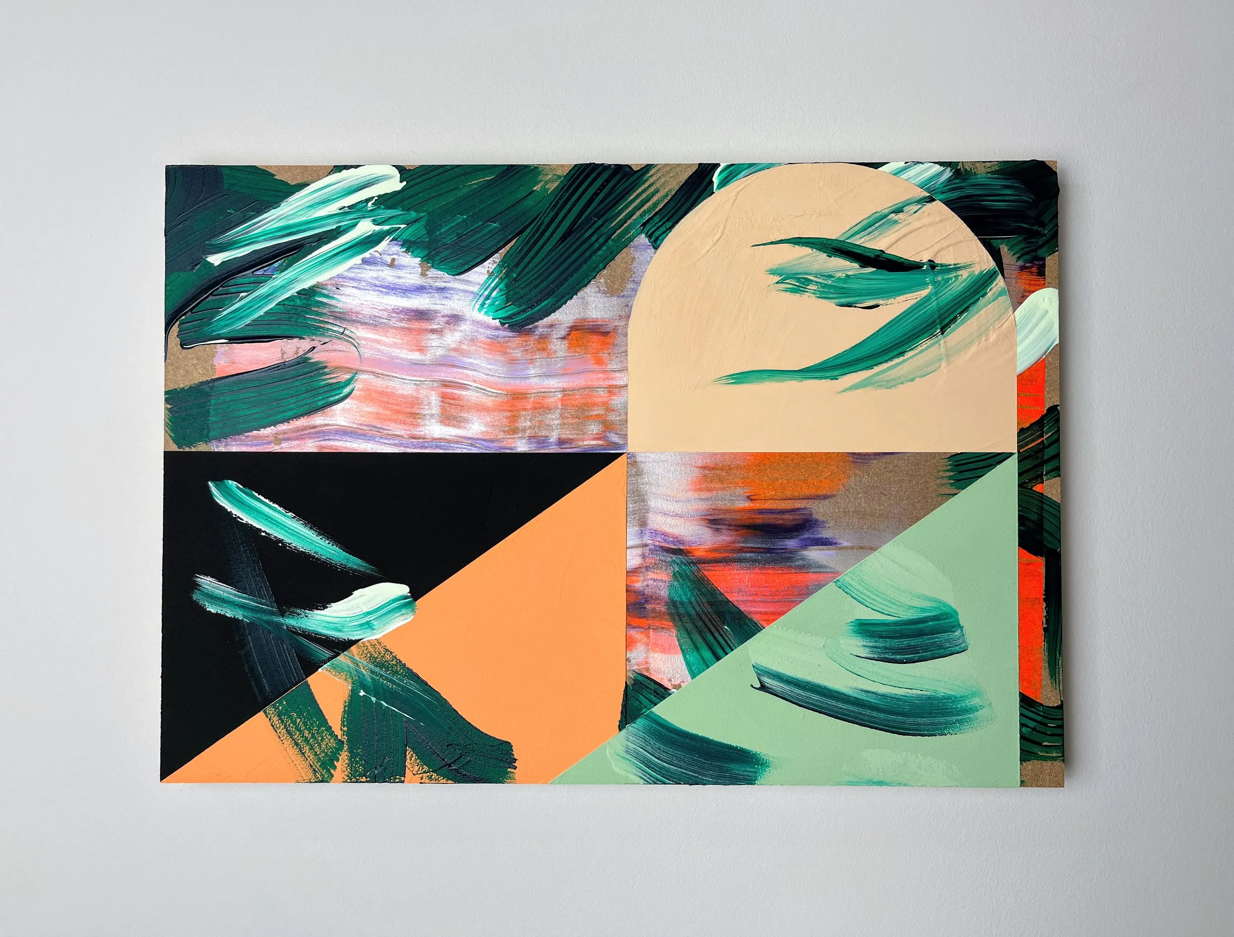 De Chirico, acrylic, emulsion, gouache, collage, chalkboard paint and modelling paste on hardboard