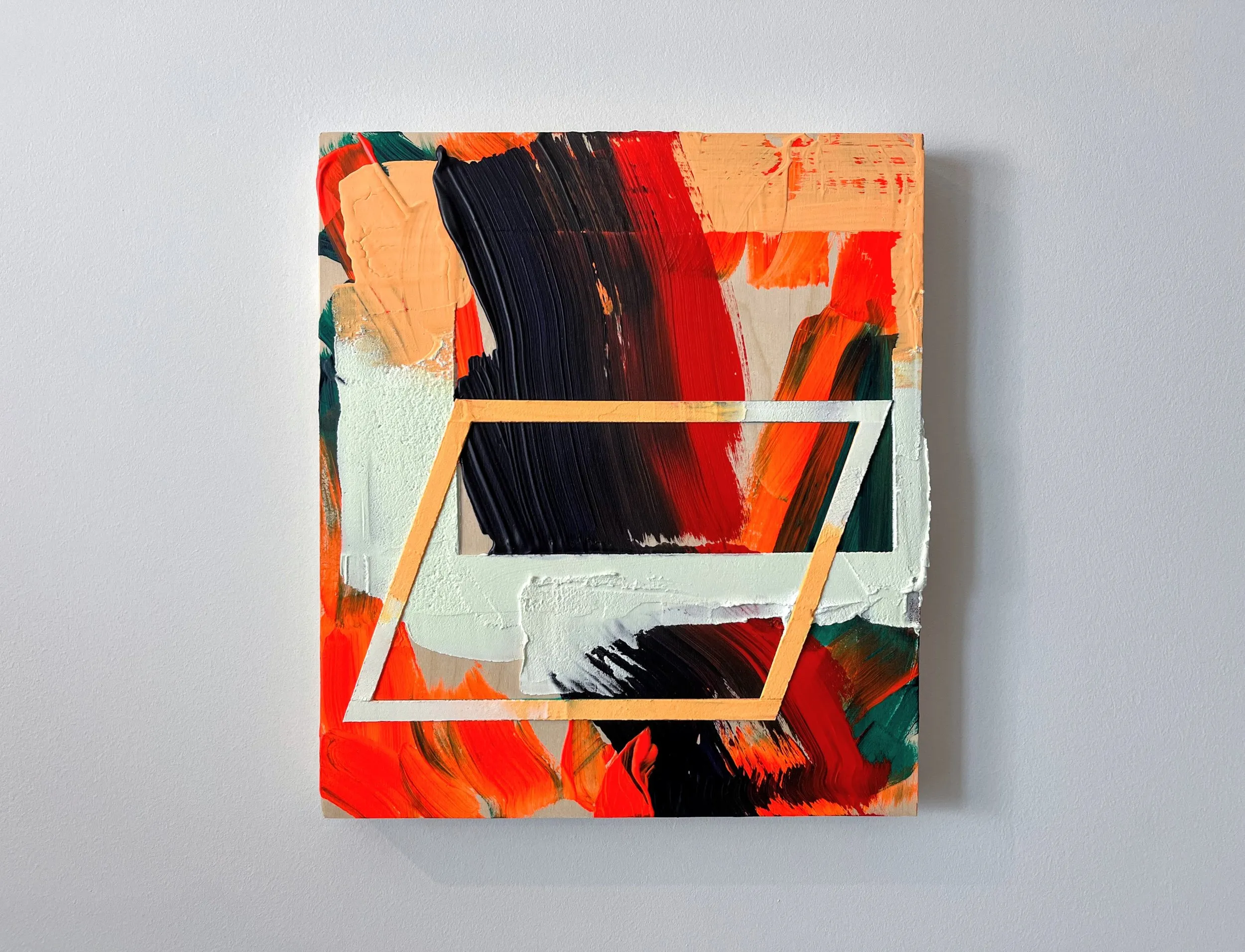Gold Lion, acrylic, collage, emulsion and filler on plywood