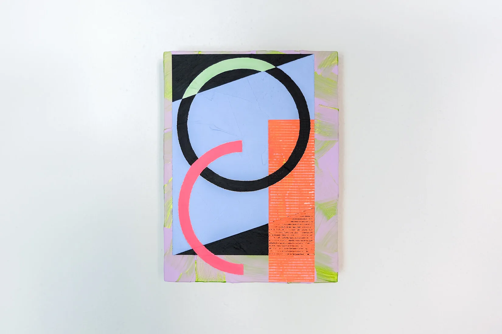Hazard, acrylic, collage, chalkboard paint and filler on panel
