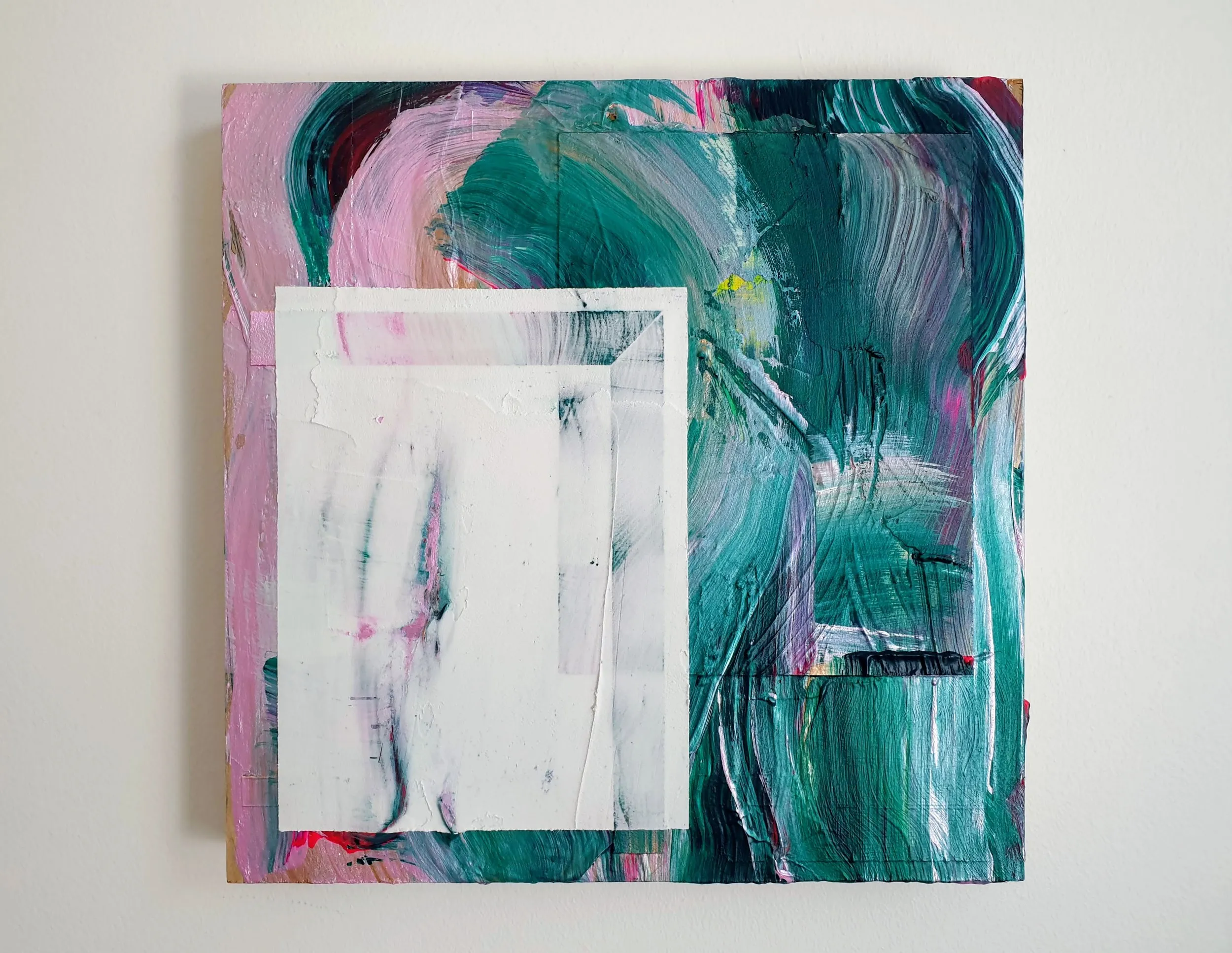 Palm, acrylic, collage, filler, emulsion and gouache on plywood