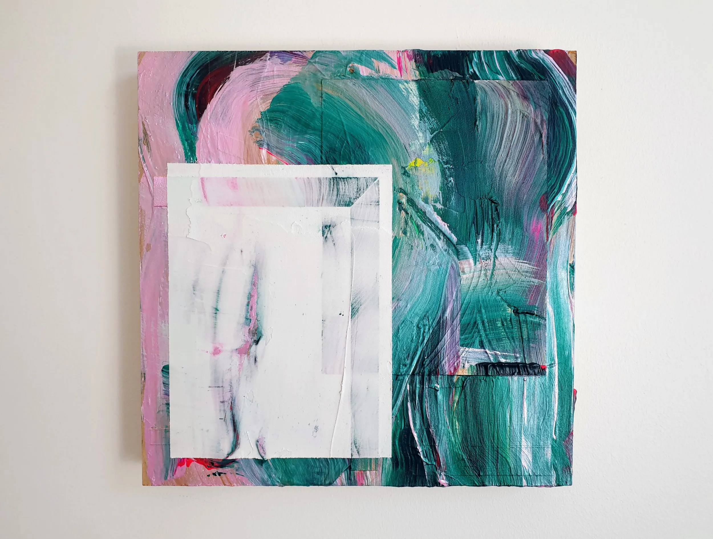 Palm, acrylic, collage, filler, emulsion and gouache on plywood