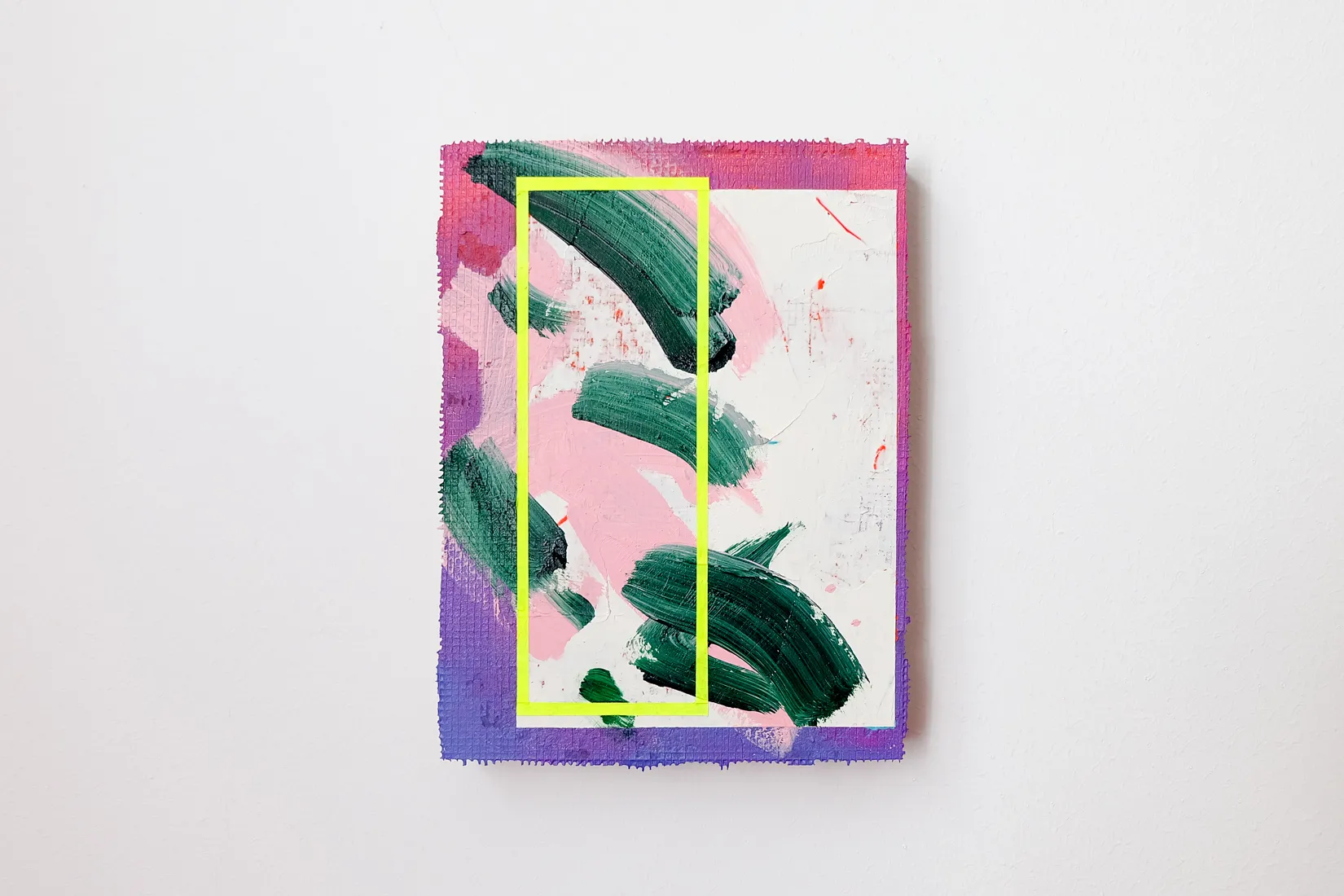 Plant, acrylic, filler and collage on panel