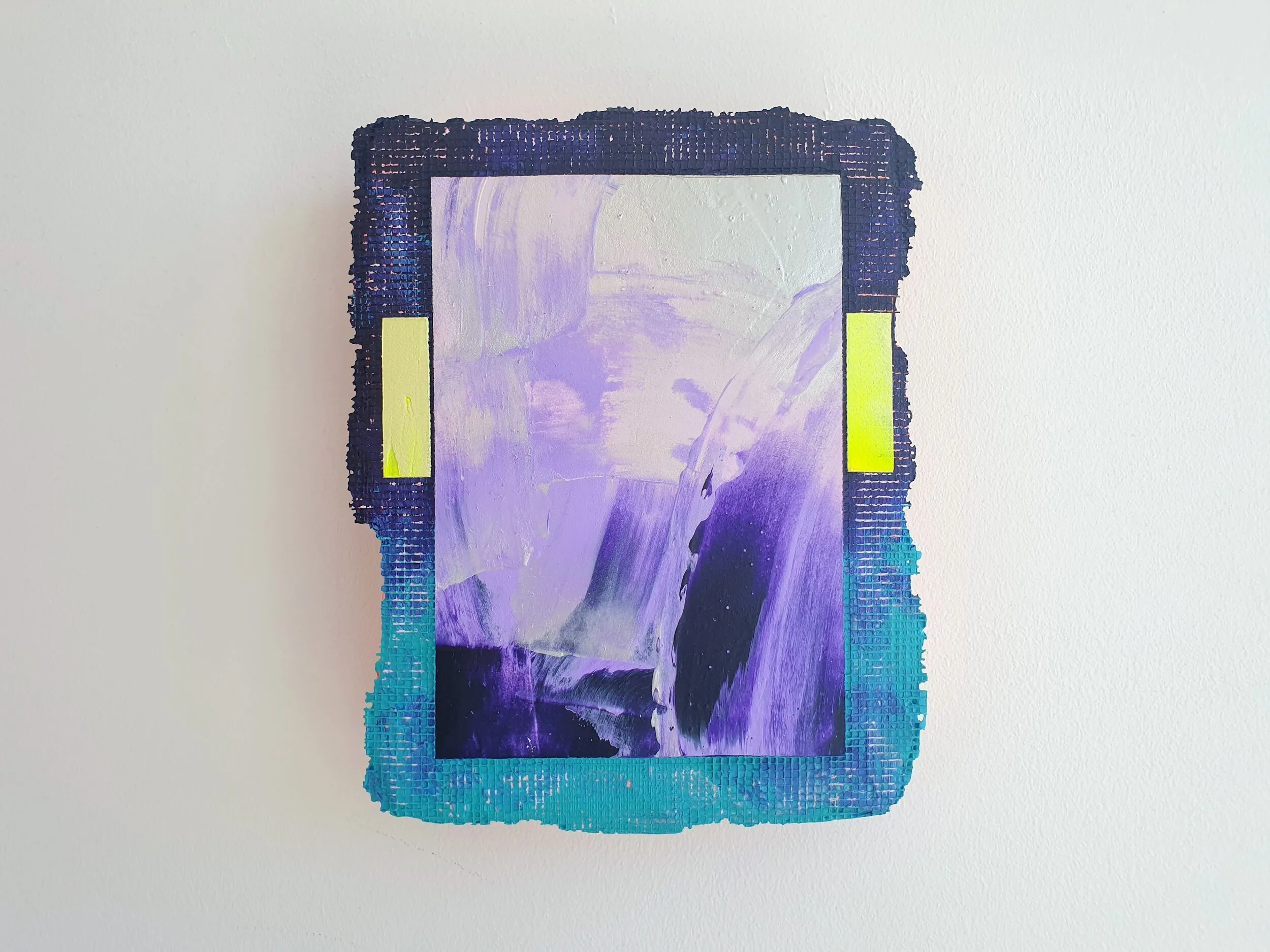 Rocket, acrylic, emulsion, collage and filler on panel