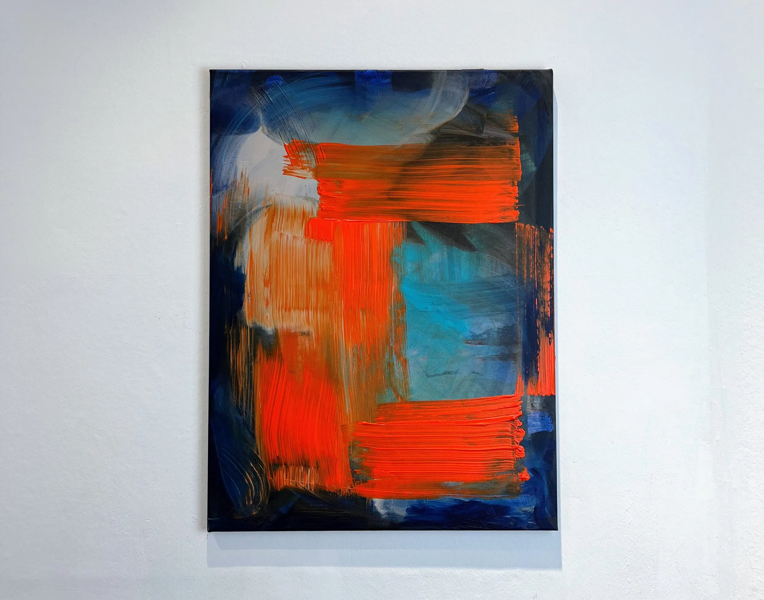 Untitled (Blue), acrylic, collage and chalkboard paint on canvas