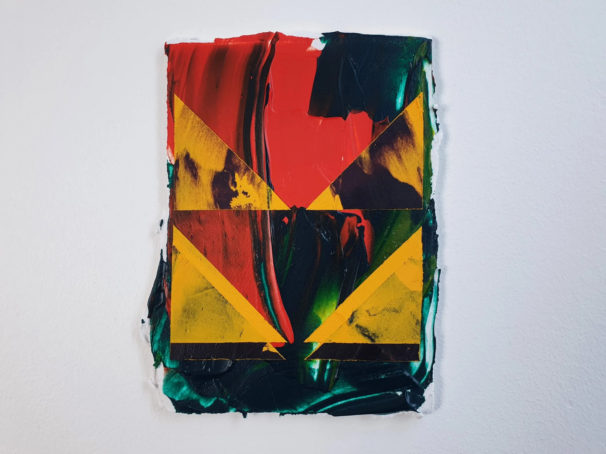 Wasp, acrylic, collage and filler on canvas board